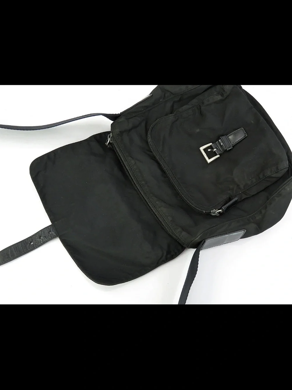 Prada Black Nylon Messenger Bag with Front Buckle